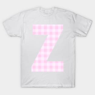 Pink Letter Z in Plaid Pattern Background. T-Shirt